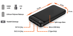 Işıklı Logolu Powerbank  10.000 mah